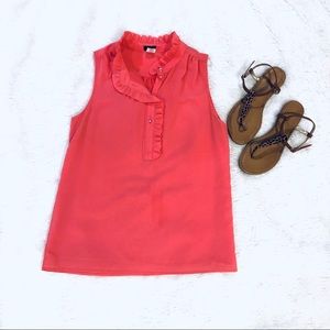 J Crew Coral Sleeveless Tank Top With Ruffle
